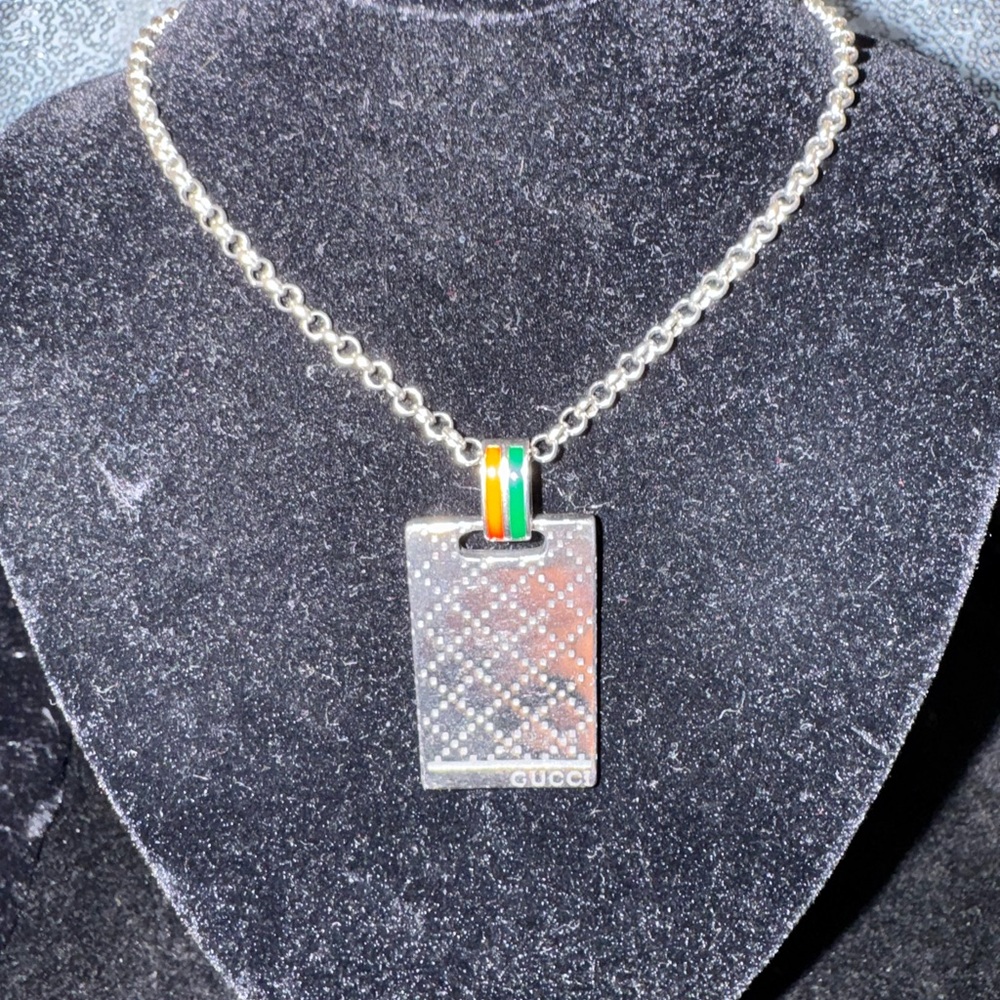 Gucci AG925 Dog Tag Monogram Logo Etched Necklace - Picture 2 of 7